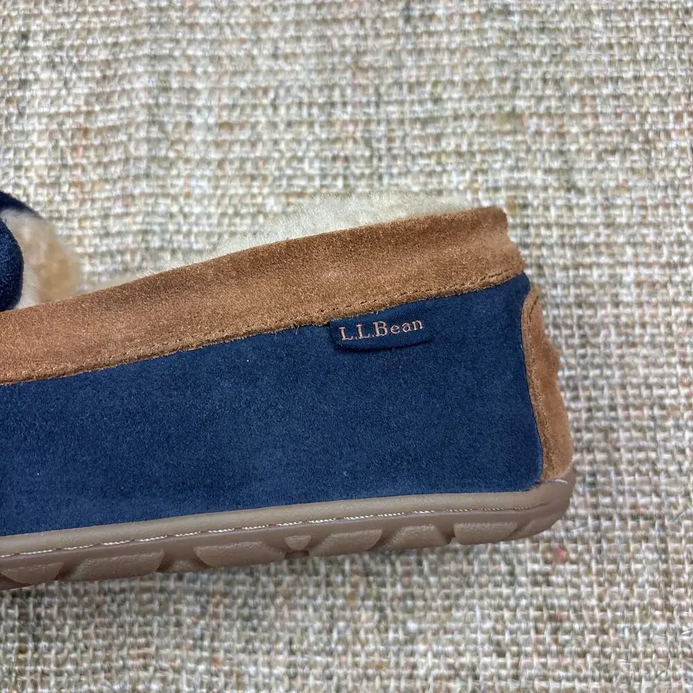 🧡 LL Bean Shearling Moccasin Slippers | Men's 11 M | Navy Suede